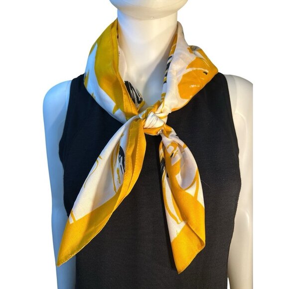 Scarf  Made In Italy Yellow, Black And Cream Polyester Pre-Owned.  30 X 30” - Picture 1 of 6